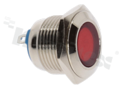 Lampka sygnalizacyjna; 16mm; terminale do lutowania; stal nierdzewna; podświetlenie czerwone; LED 12V