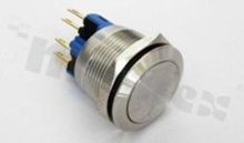 Push button switch; monostable; 22mm; solder terminals; ring blue illumination; stainless steel; IP67