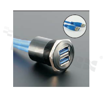 Gniazdo USB3.0; żeńskie; otwór montażowy 22mm; podłączenie na wtyk USB3.0 męski; długosć przewodu 60cm; korpus czarny; stop aluminium.