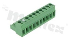 Listwa zaciskowa rozłączalna; w rastrze 5.08mm; 10-torowa; żeńska; na przewód 2.50mm2(28-12AWG); kierunek wtykania równoległy do osi przewodu; styki z fosforobrązu; mosiężna klatka przewodu; UL 300V/16A