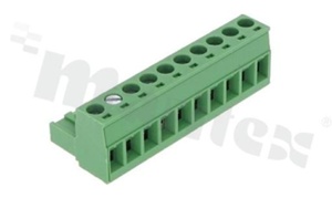 Listwa zaciskowa rozłączalna; w rastrze 5.08mm; 10-torowa; żeńska; na przewód 2.50mm2(28-12AWG); kierunek wtykania równoległy do osi przewodu; styki z fosforobrązu; mosiężna klatka przewodu; UL 300V/16A