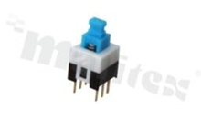 Przełącznik przyciskowy; 2-pozycyjny; 5,0x5,0mm; konektory; przycisk niebieski; 1A/30V.
