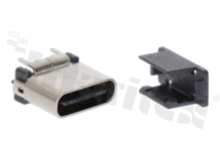 USB-Type C, 24 circuits socket SMT, stainless steel nickel plated shell, DIP top mount; straight, gold plated contacts; 5A