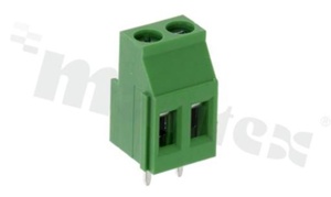 Listwa zaciskowa do PCB; w rastrze 5.08mm; 2-torowa; pionowa; na przewód 0.5-2.5mm2 (AWG 26-12); ze śrubami na wkrętak krzyżakowy; klatka mosiężna; zielona; UL 300V/20A, TUV 250V/20A