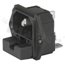 Gniazdo zasilające IEC C14 z uchwytem bezpiecznikowym 2-polowym; montaż: do panela, śruba; wyprowadzenia lutowane 3,8x0,8mm; połączenia wewnętrzne; IP40; 10A/250VAC