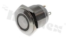 Push button switch; monostable; 16mm; solder terminals; stainless steel; ring red illumination; IP65.