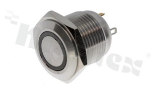Push button switch; monostable; 16mm; solder terminals; stainless steel; ring red illumination; IP65.