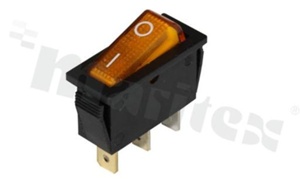 Przełącznik typu Rocker; jednobiegowy; 2-pozycyjny; 30.3x10.6mm; konektory SPST; przycisk żółty podświetlony; 15A