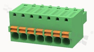 Listwa zaciskowa rozłączalna; w rastrze 3.50mm; 7-torowa; żeńska; na przewód 1.50mm2 (28-16AWG); kierunek wtykania równoległy do osi przewodów; z zaciskiem sprężynowym; styki z fosforobrązu; stalowa klatka; UL 300/8A TUV 250/12A