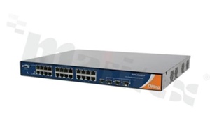 Industrial 28-port rack mount managed Gigabit PoE Ethernet switch with 24x10/100/1000Base-T(X) P.S.E. ports and 4x1000Base-X; operating temperature -40+70 deg.C; supply 100...240VAC; RACK