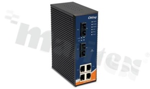 Switch przemysłowy zarządzalny; 4 porty 10/100Base-T(X) RJ45 i 2 porty 100Base-FX; złącze SC; światłowód jednomodowy; 30km/1310nm; temp. pracy: -40+75 st.C; zasilanie redundantne 12...48VDC; montaż na szynie DIN