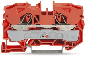 Złączka instalacyjna; 1-poziomowa; przelotowa; 2-zaciskowa na przewód 0.5-16.0mm2 (20-6AWG); ze stykiem sprężynowym; pomarańczowa; na szynę DIN; 800V/57A