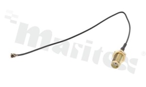 Kabel antenowy; przejściowy; koncentryczny RG1.13; kolor czarny; zakończony żeńskim wtykiem IPX (U.FL) i gniazdem żeńskim SMA kabel o długości 15.0 cm; współpracuje z gniazdem męskim RF-IPX125-1G