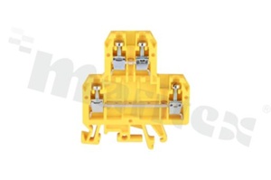 Złączka szynowa;2-poziomowa;4 zaciskowa na przewód 0,5-4mm2; zacisk śrubowy; żółta; na szyne DIN; 690V/32A