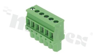 Pluggable terminal block; 5.00mm pitch; 6-ways; female; for wire 2.50mm2(28-12AWG); wire insertion direction 90° to plug-in direction; p.bronze contacts; brass cage; UL 300V/16A