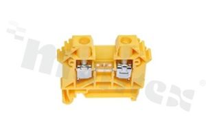 Złączka szynowa; 1-poziomowa; 2-zaciskowa na przewód 0,5-6,0mm2; zacisk śrubowy; żółta; na szyne DIN; 1000V/41A