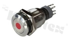 Przełącznik wandaloodporny; monostabilny; 16mm; terminale do lutowania; stal nierdzewna; podświetlenie punktowe czerwone; LED 6V; IP67