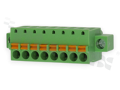 Pluggable terminal block; 3.81mmpitch; 8-ways; female; for wire 1.50mm2 (28-16AWG); wire insertion direction same as plug-in direction; with fixing screw; p.bronze contacts; spring clamp; brass cage; UL 300/10A TUV 250/10.5A