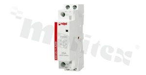 Stycznik instalacyjny; znamionowy prąd termiczny 25A; napięcie sterujące cewki 230VAC; podwójne styki zwierne (1NO + 1 NC); 25A/250VAC; Montaż: szyna DIN