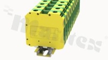 DIN screw terminal block; 1 level; wire 16-50mm2; AWG6-1/0;screw type; green-yellow; 1000V 150A;