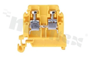 Installation terminal block; 1-level; 2-contacts; for wire 0,5-10,0mm2; screw terminal; yellow; Din rail; 690V/57A
