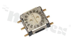Miniaturowy przełącznik kodujący; 16-pozycyjny BCD; 7.2x9.6mm; poziomy; bez pokrętła; montaż SMD