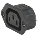 Gniazdo zasilające AC IEC 60320 F (6600-3), klasa ochronności I; montaż: do panela max. 8mm, śrubowe; wyprowadzenia do lutowania; kolor czarny; IP30; 10A, 250VAC