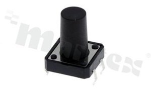 Przełącznik Tact Switch; THT; wymiary korpusu: 12.0x12.0; h=15.0mm; pionowy; o sile nacisku 160gf; przycisk okrągły