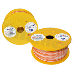 Przewód pojedynczy LGY/H05V-K; z wielodrutową miedzianą żyłą; pomarańczowy/biały; przekrój 0.35mm2; AWG 22; 500V; -40+105 st.C; 200m.