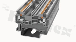 Złączka instalacyjna; 1-poziomowa; przelotowa; 2-zaciskowa na przewód 0.14-1.5mm2 (26-14AWG); ze stykiem sprężynowym; szara; na szynę DIN; 500V/17.5A