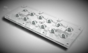 Lens for LED high power; angle: 120 degrees ; Number of LEDs: 12; Dimensions: 173x71.4mm; Height: 8.4mm; material: PMMA do UV; Fastening: screw