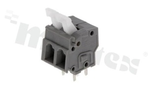 Listwa zaciskowa do PCB; w rastrze 5.00mm; 2-torowa; poziome wejście przewodu; na przewód 0.2-2.5mm2 (28-12 AWG); ze stykiem sprężynowym; szara; UL 300V/15A