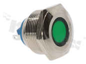 Lampka sygnalizacyjna; 22mm; terminale do lutowania; stal nierdzewna; podświetlenie zielone; LED 12V