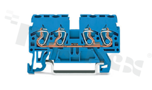 Złączka na szyne DIN; 1-poziomowa;przelotowa; 4-zaciskowa na przewód 0.08-2.5mm2 (28-12AWG); ze stykiem sprężynowym; niebieska; na szynę DIN; 500V/24A