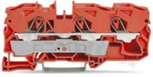 Installation terminal block; 1-level; through; 3-contacts for wire 0.5-16.0mm2 (20-6AWG); spring-loaded; orange; for DIN rail; 600V/65A