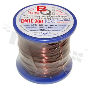 Insulated winding wire; with one layer of enamel insulation; diameter 0.60mm; SWG 24; -65+200 deg.C; 98m; 250g.