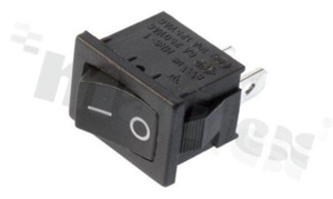 Minature Rocker Switch; 1-pole; 2 positions; 21x15mm; pin terminals; black button; 6A/250V