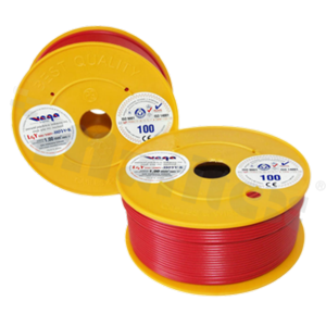 Przewód pojedynczy LGY/H05V-K; z wielodrutową miedzianą żyłą; czerwony; przekrój 1.00mm2; AWG 17; 500V; -40+105 st.C; 100m.