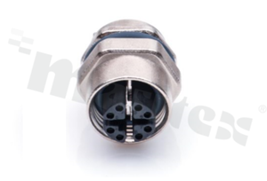 Gniazdo MSXS-08PFFP-SF7001 ; M12 ; 8-stykowe ; kodowanie X ; żeńskie ; proste ; 0.5 A ; na panel ; z nakrętką z przodu ; lutowane ; IP67