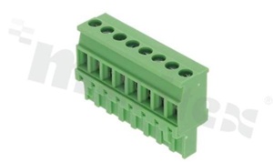 Listwa zaciskowa rozłączalna; w rastrze 5.00mm; 8-torowa żeńska; na przewód 2.5mm2 (28-12AWG); kierunek wtykania prostopadły do osi przewodów; styki z fosforobrązu; mosiężna klatka przewodu; UL 300V/16A