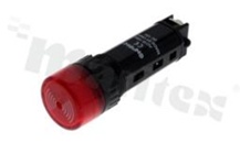 Sygnalizator dźwiękowy; 16mm; zacisk śrubowy; plastik; podświetlenie pełne czerwone LED 12V; IP40.
