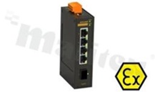 Switch przemysłowy niezarządzalny; certyfikat ATEX; 4 porty 10/100Base-T(X) RJ45 i 1 port 100Base-FX; gniazdo SFP; temp. pracy: -10+60 st.C; zasilanie 9...60VDC/18...30VAC; montaż na szynie DIN; obudowa metalowa