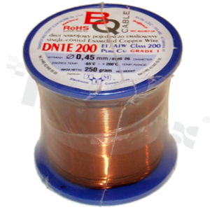 Insulated winding wire; with one layer of enamel insulation; diameter 0.45mm; SWG 26; -65+200 deg.C; 170m; 250g.