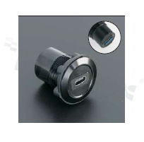 Gniazdo USBC3.1; żeńskie; otwór montażowy 22mm; podłączenie na wtyk USBC3.1 żeński; korpus czarny; stop aluminium.