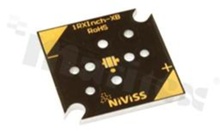MCPCB, thermal conductivity 2W/(m*K), thickness: 2mm, number of layers - 1, black soldermask, legend color: gold, size: square 25.4mm, pad cover: gold; for Cree XB LEDs, /30