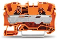 Złączka instalacyjna; 1-poziomowa; przelotowa; 2-zaciskowa na przewód 0.5-10.0mm2 (20-8AWG); ze stykiem sprężynowym; pomarańczowa; na szynę DIN; 600V/50A
