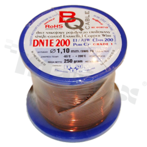 Insulated winding wire; with one layer of enamel insulation; diameter 1.10mm; SWG 19; -65+200 deg.C; 27.5m; 250g.