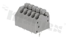 Listwa zaciskowa do PCB; w rastrze 3.50mm; 5-torowa; skośne wejście przewodu; na przewód 0.20-1.00mm2 (28-18AWG); ze stykiem sprężynowym; czarna; UL 300V/10A, TUV 250V/10.5A