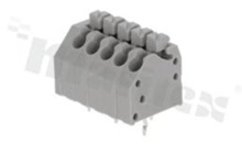 Listwa zaciskowa do PCB; w rastrze 3.50mm; 5-torowa; skośne wejście przewodu; na przewód 0.20-1.00mm2 (28-18AWG); ze stykiem sprężynowym; czarna; UL 300V/10A, TUV 250V/10.5A