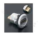 HDMI socket; female; mounting hole 22mm; HDMI male plug connection; silver; aluminium alloy.